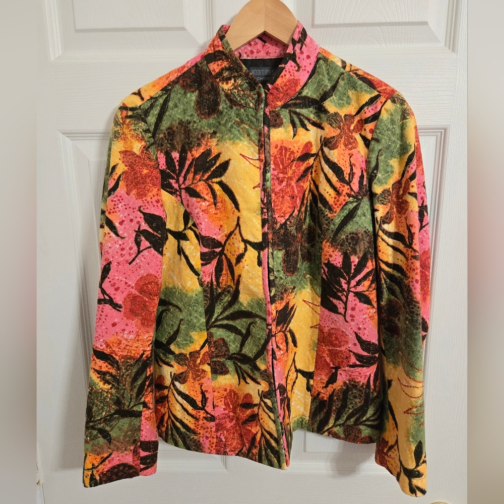 Additions By Chico's Green And Pink Multicolor Floral Jacket Size 0